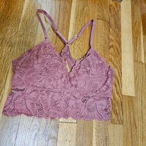 Aerie racerback bralette - pink floral lace - L